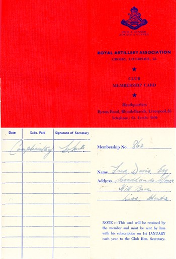 RAA Crosby Memebership Card Pre 1966