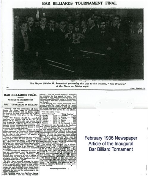 1936 Newspaper report bar Billairds match