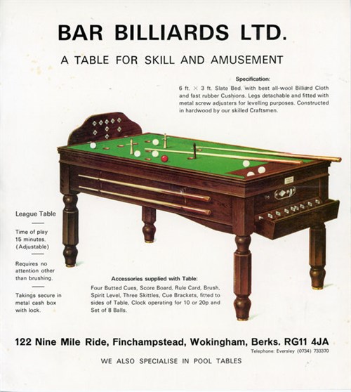 Bar Billiards Ltd. advert