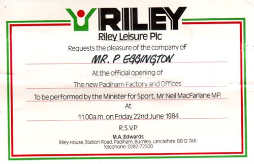 Riley Leisure Plc opening new factory