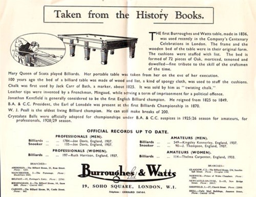 Burroughes & watts history Circa 1938