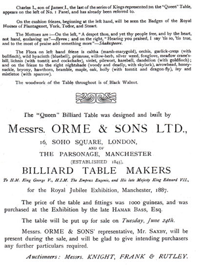 Orme & Sons exhibition Billiard Table